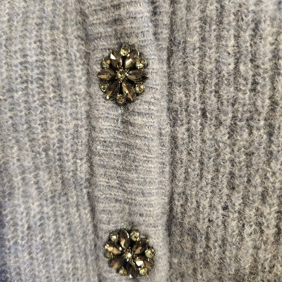 Sezane Slate Blue Ribbed Cardigan With Jeweled Buttons - Picture 3 of 8